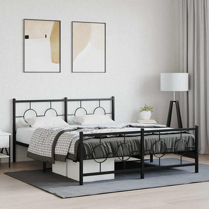 Metal Bed Frame without Mattress with Footboard with Headboard & Footboard Black 150 cm 200 cm