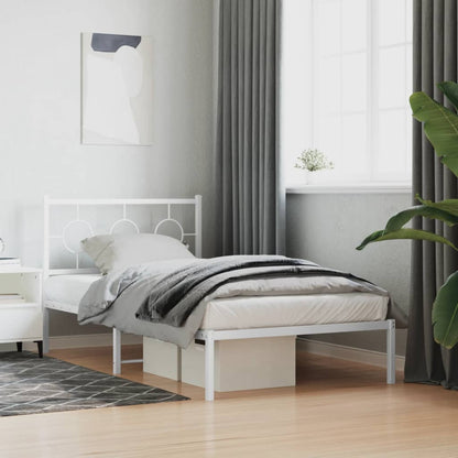 vidaXL Metal Bed Frame without Mattress with Headboard White 100x200cm 1