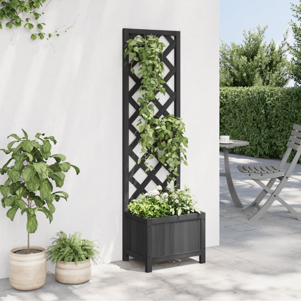 vidaXL Planter with Trellis Black 40x30x135 cm cmSolid Wood Fir 3
