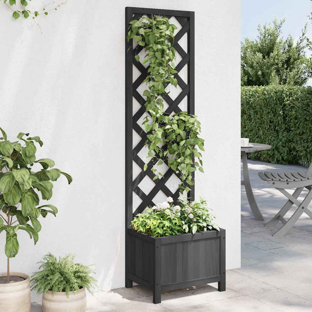 vidaXL Planter with Trellis Black 40x30x135 cm cmSolid Wood Fir 1