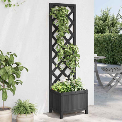 vidaXL Planter with Trellis Black 40x30x135 cm cmSolid Wood Fir 1