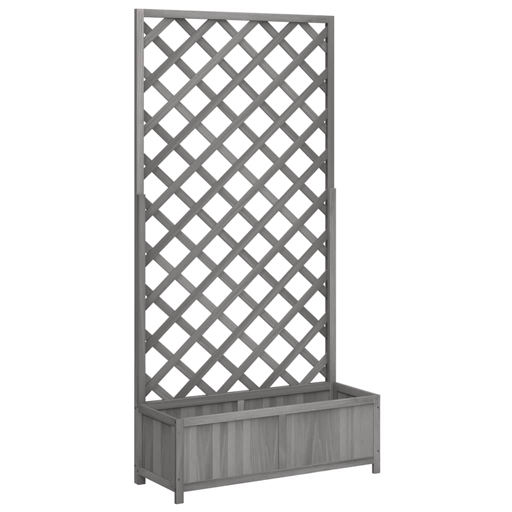 vidaXL Planter with Trellis Grey 90x35x180 cm Solid Wood Fir 2