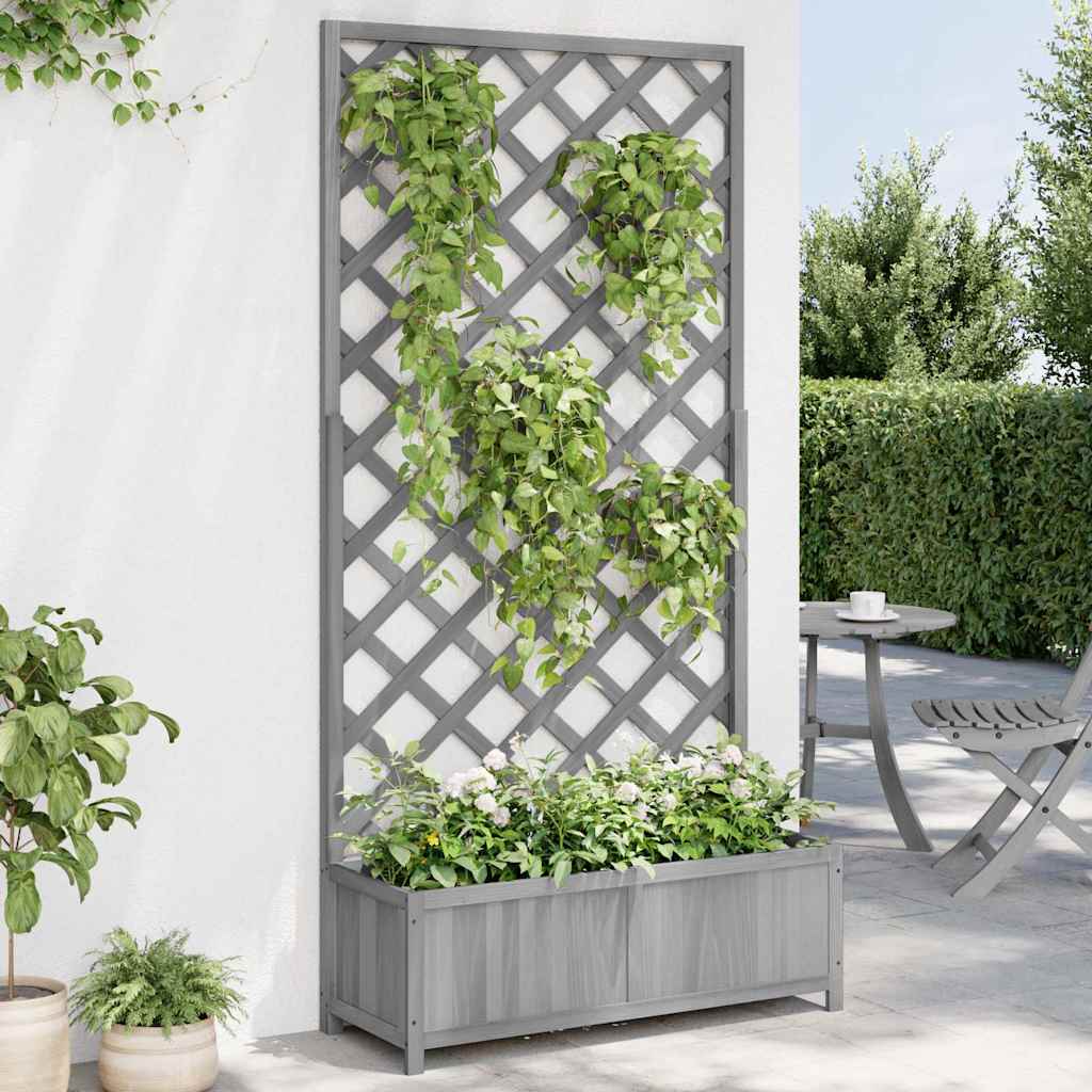 vidaXL Planter with Trellis Grey 90x35x180 cm Solid Wood Fir 3