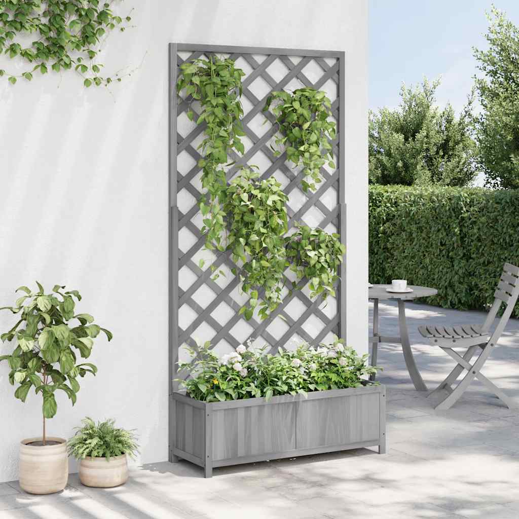 vidaXL Planter with Trellis Grey 90x35x180 cm Solid Wood Fir 4