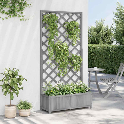 vidaXL Planter with Trellis Grey 90x35x180 cm Solid Wood Fir 4