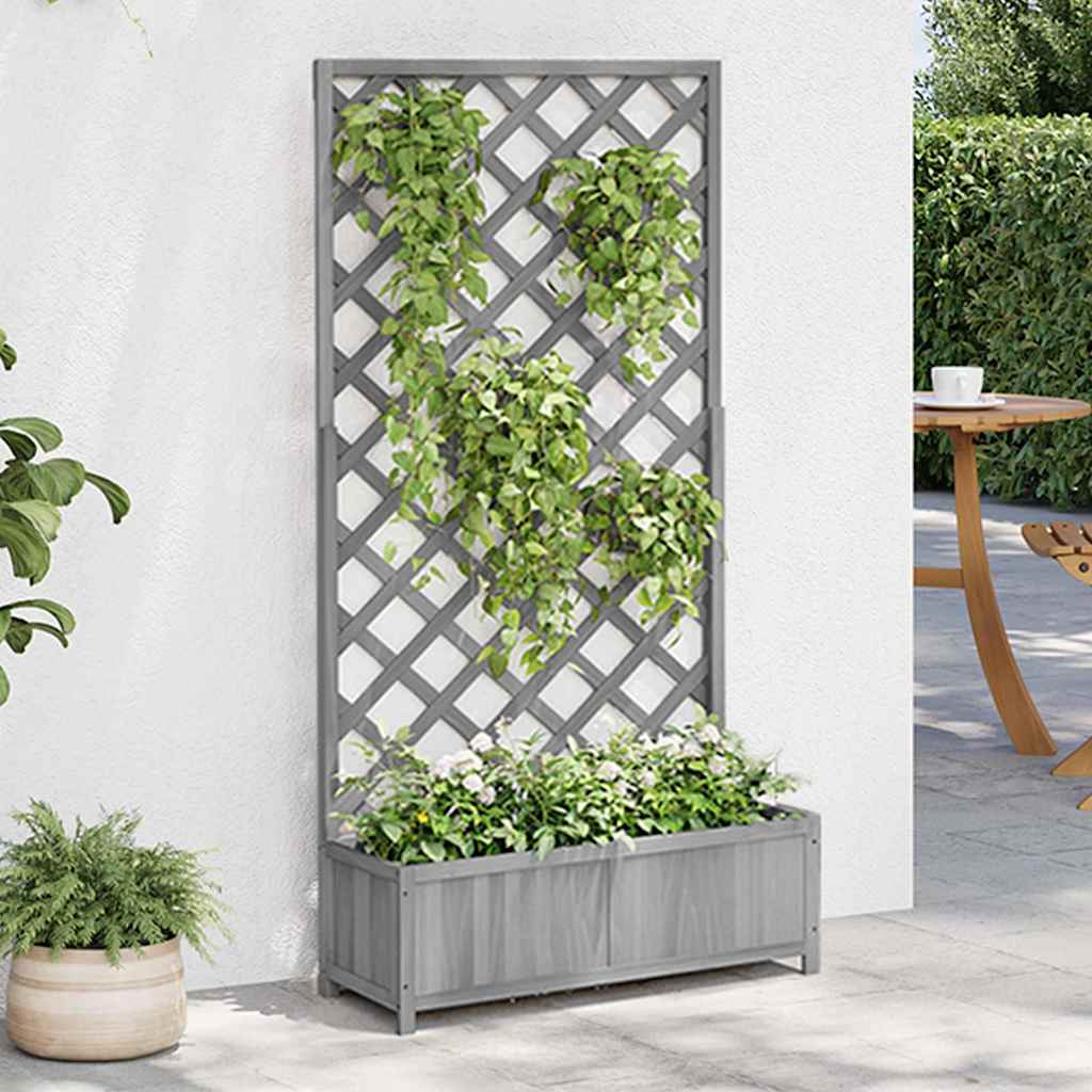 vidaXL Planter with Trellis Grey 90x35x180 cm Solid Wood Fir 1