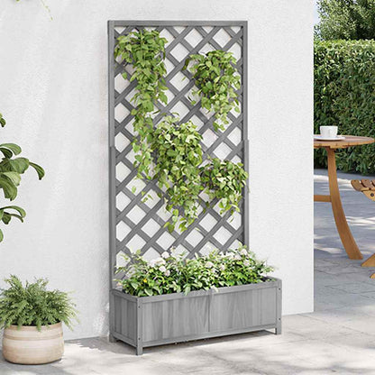 vidaXL Planter with Trellis Grey 90x35x180 cm Solid Wood Fir 1
