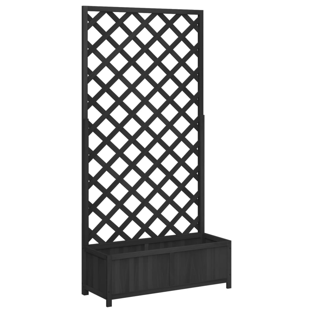 vidaXL Planter with Trellis Black 90x35x180 cm Solid Wood Fir 2