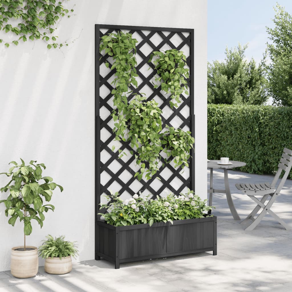 vidaXL Planter with Trellis Black 90x35x180 cm Solid Wood Fir 3