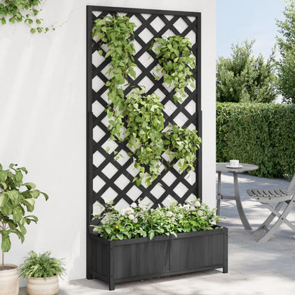 vidaXL Planter with Trellis Black 90x35x180 cm Solid Wood Fir 1