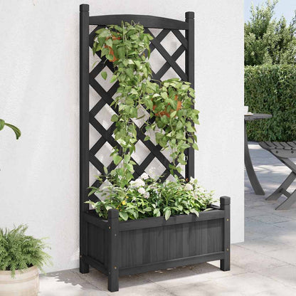 vidaXL Planter Solid Wood Fir with Trellis Black