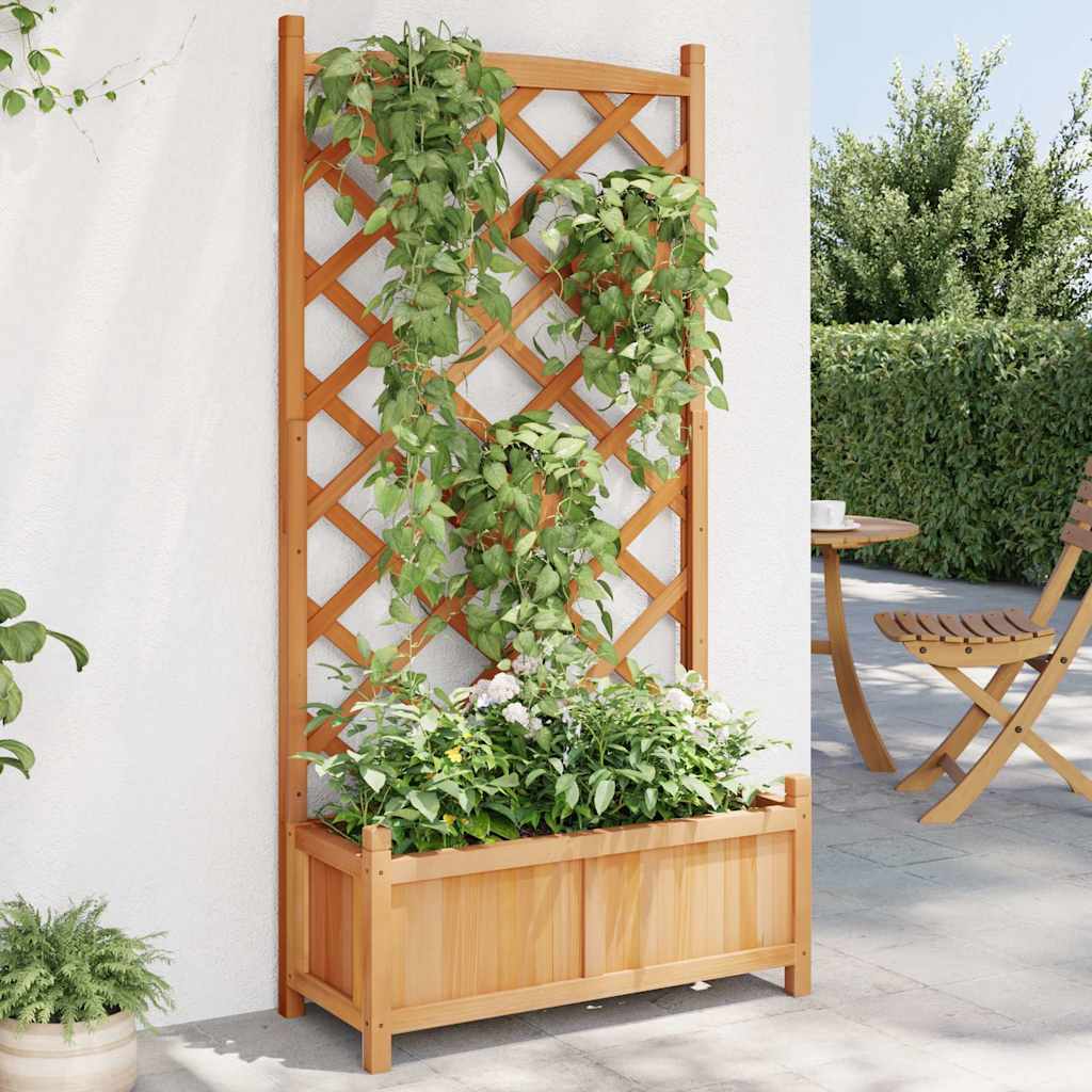 vidaXL Planter with Trellis Brown 75 x 35 x 150 cm Solid Wood Fir 1
