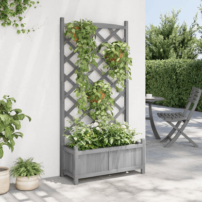 vidaXL Planter with Trellis Grey 75 x 35 x 150 cm Solid Wood Fir 3