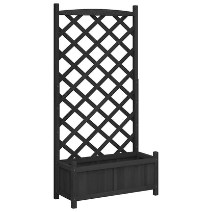vidaXL Planter with Trellis Black 75 x 35 x 150 cm Solid Wood Fir 2