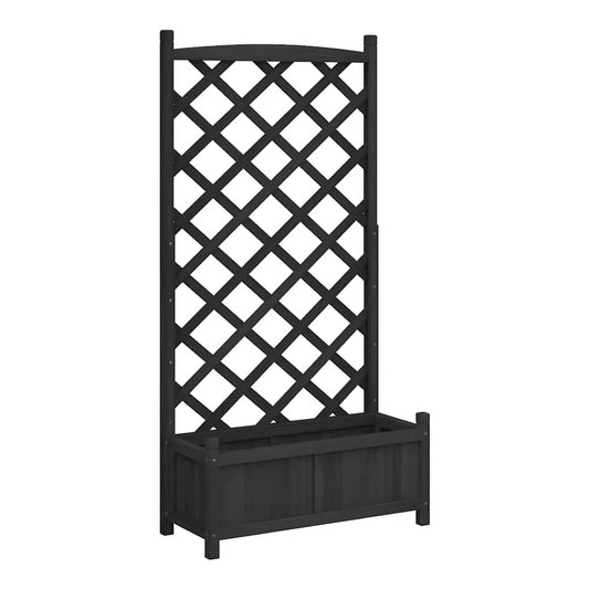 Planter Solid Wood Fir with trellis Black 75 cm 150 cm