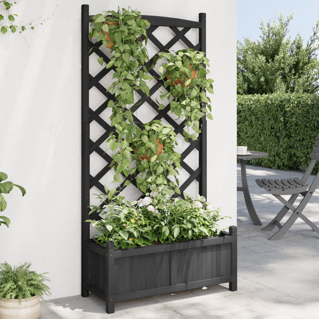 vidaXL Planter with Trellis Black 75 x 35 x 150 cm Solid Wood Fir 1