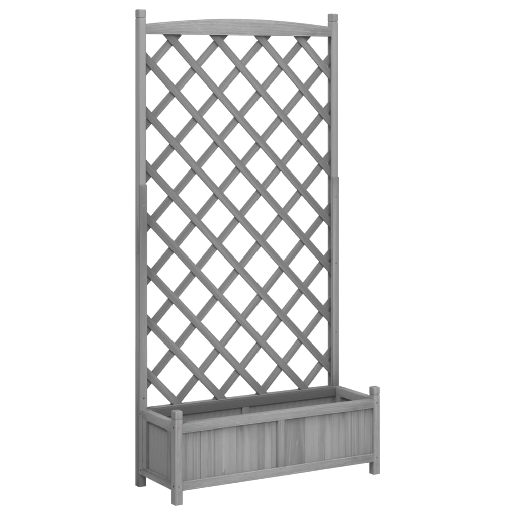 vidaXL Planter with Trellis Grey 90x35x180 cm Solid Wood Fir 2