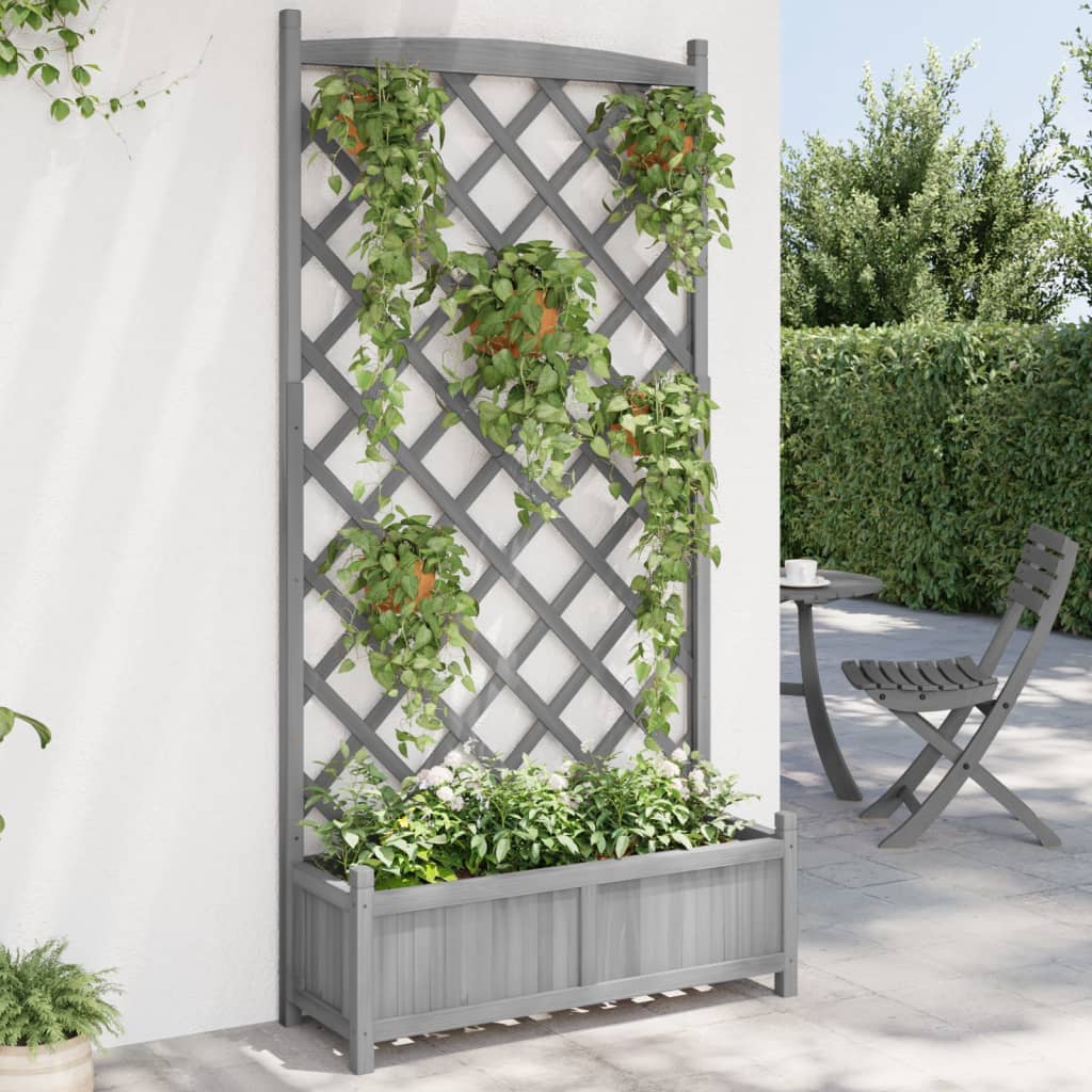 vidaXL Planter with Trellis Grey 90x35x180 cm Solid Wood Fir 1