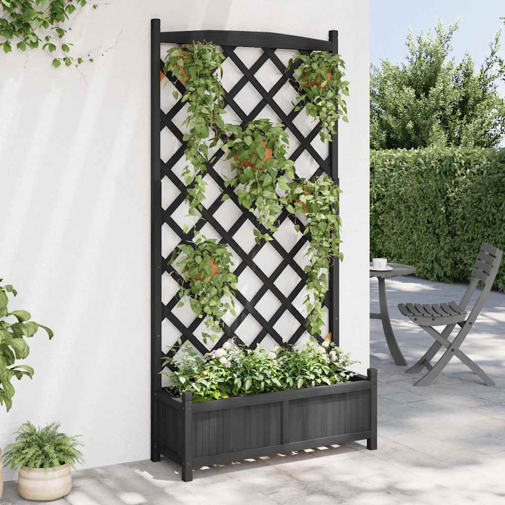 Planter Solid Wood Fir with trellis Black 90 cm 180 cm