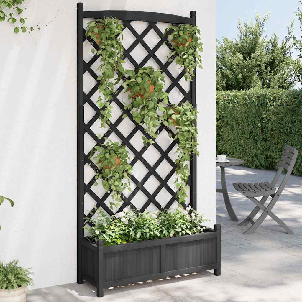 Planter Solid Wood Fir with trellis Black 90 cm 180 cm