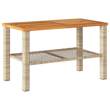 vidaXL Garden Table Beige 70x38x42 cm Poly Rattan Acacia Wood 2
