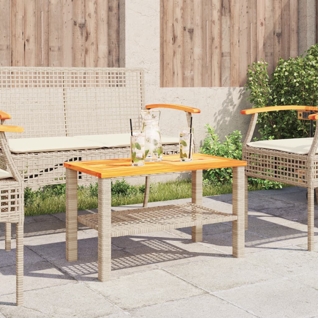 vidaXL Garden Table Beige 70x38x42 cm Poly Rattan Acacia Wood 3