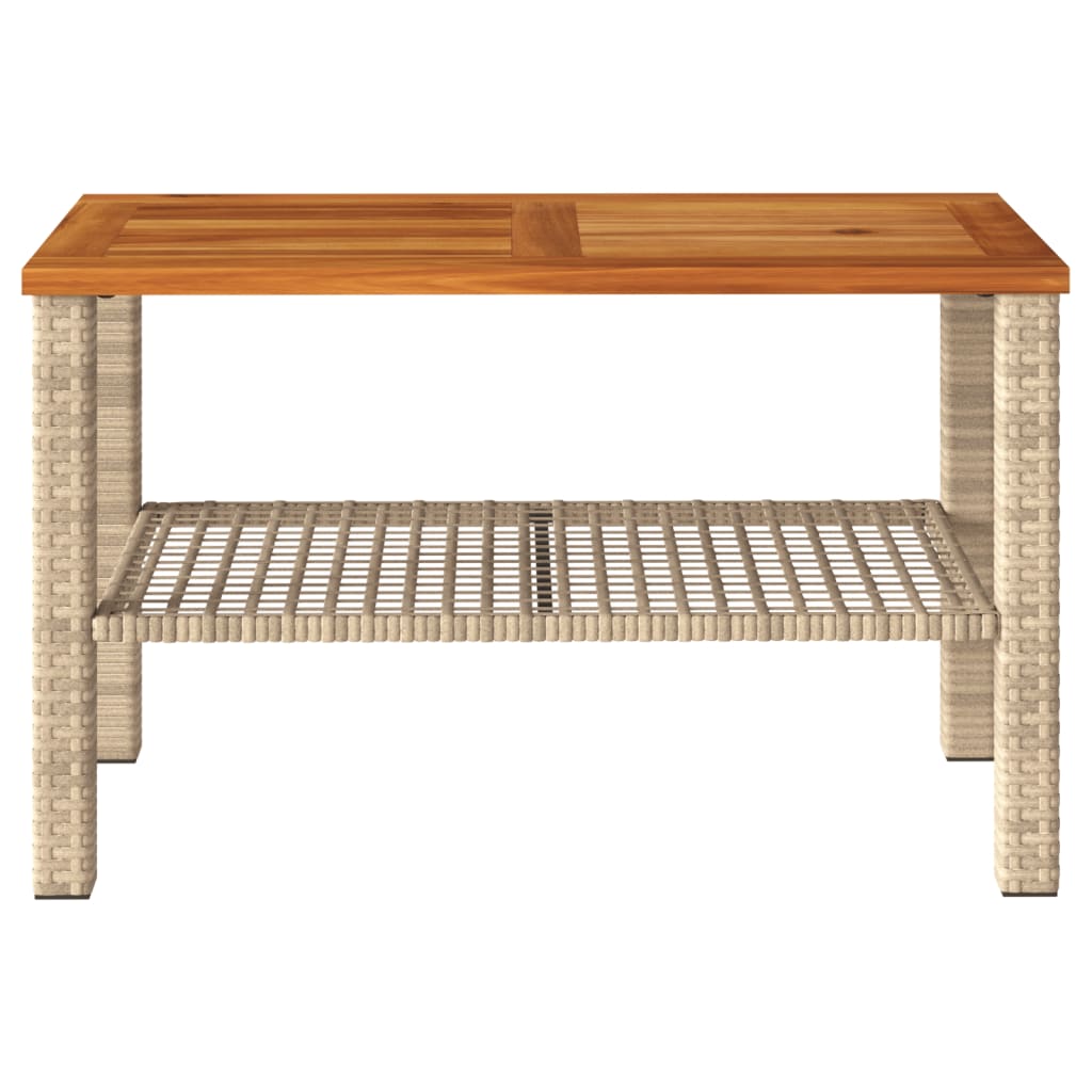 vidaXL Garden Table Beige 70x38x42 cm Poly Rattan Acacia Wood 4