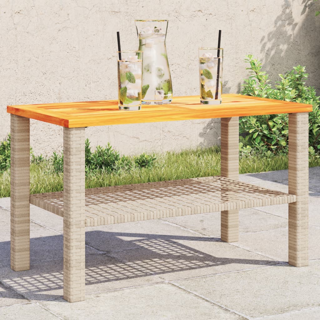 vidaXL Garden Table Beige 70x38x42 cm Poly Rattan Acacia Wood 1