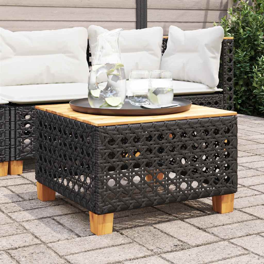 vidaXL Garden Table Black 55x55x36 cm Poly Rattan Acacia Wood 1