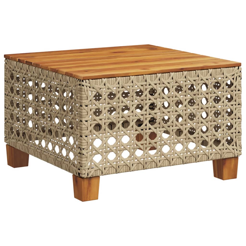 vidaXL Garden Table Beige 55x55x36 cm Poly Rattan Acacia Wood 6