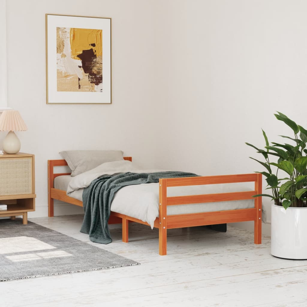 vidaXL Bed Frame without Mattress Wax Brown 90x200 cm Solid Wood Pine 1