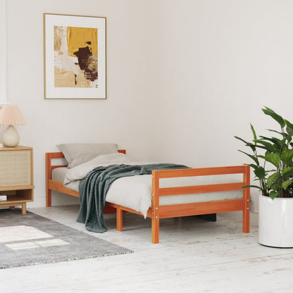 vidaXL Bed Frame without Mattress Wax Brown 90x200 cm Solid Wood Pine 1