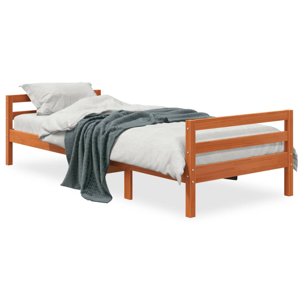 vidaXL Bed Frame without Mattress Wax Brown 90x190 cm Single Solid Wood Pine 2