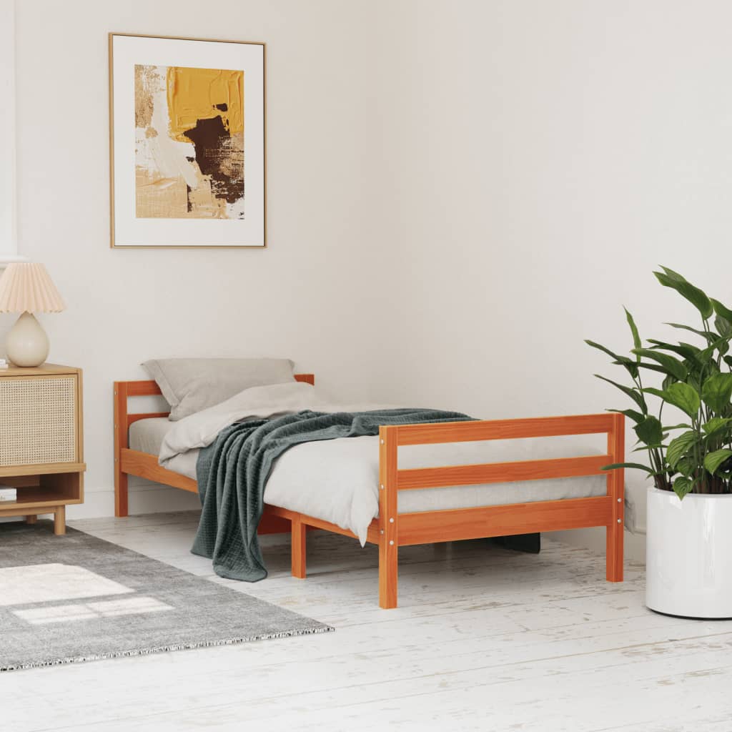 vidaXL Bed Frame without Mattress Wax Brown 90x190 cm Single Solid Wood Pine 1
