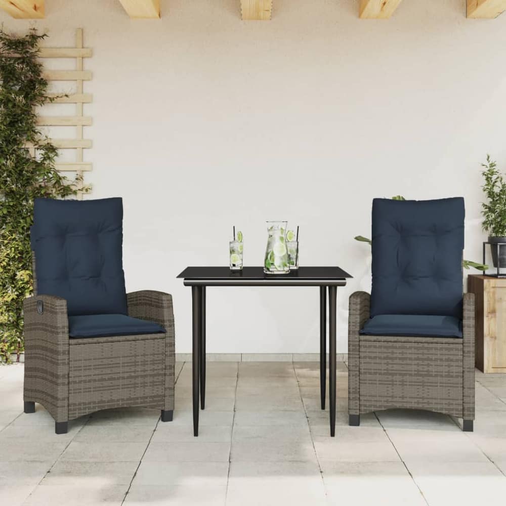 5 Piece Garden Dining Set with Cushions Grey Poly Rattan without footrest 2
