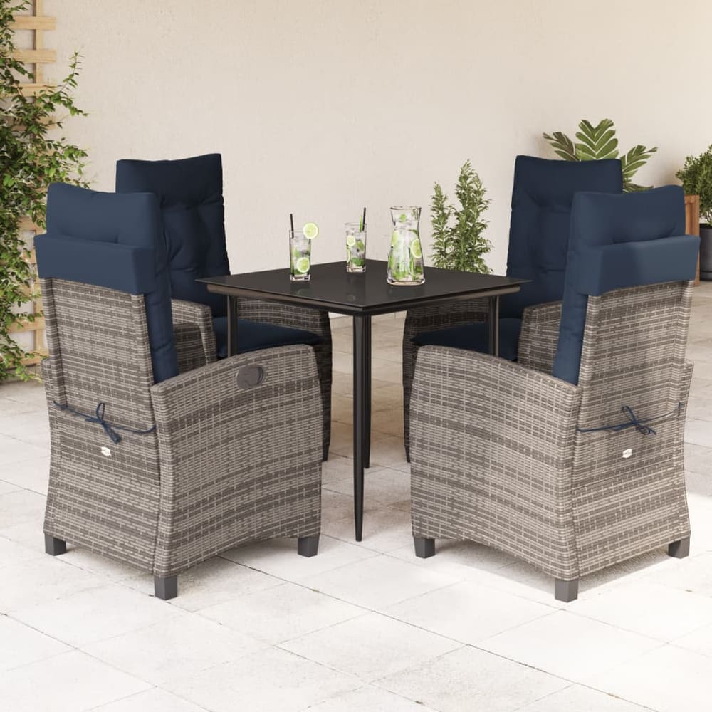 5 Piece Garden Dining Set with Cushions Grey Poly Rattan without footrest 4