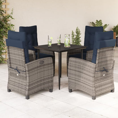 5 Piece Garden Dining Set with Cushions Grey Poly Rattan without footrest 4