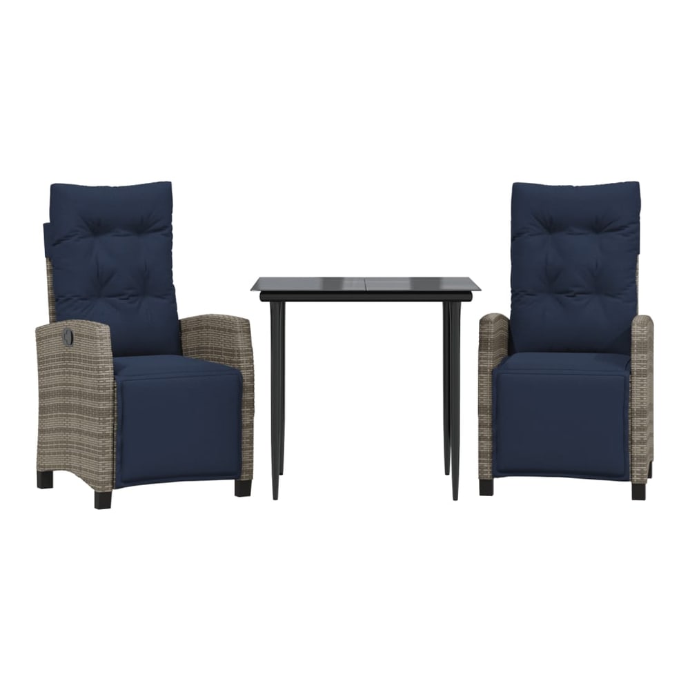 5 Piece Garden Dining Set with Cushions Grey Poly Rattan 80 cm table length Sharp leg 2
