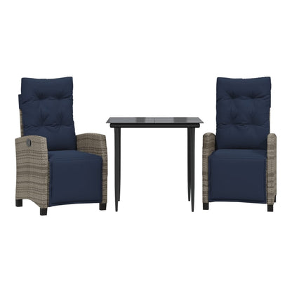 5 Piece Garden Dining Set with Cushions Grey Poly Rattan 80 cm table length Sharp leg 2