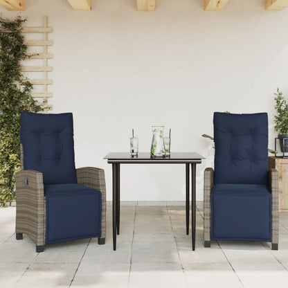 5 Piece Garden Dining Set with Cushions Grey Poly Rattan 80 cm table length Sharp leg 2