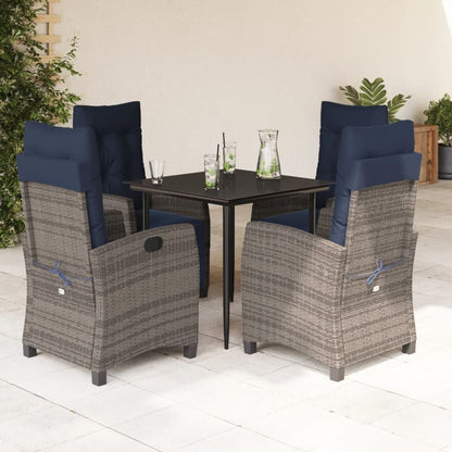 5 Piece Garden Dining Set with Cushions Grey Poly Rattan 80 cm table length Sharp leg 4