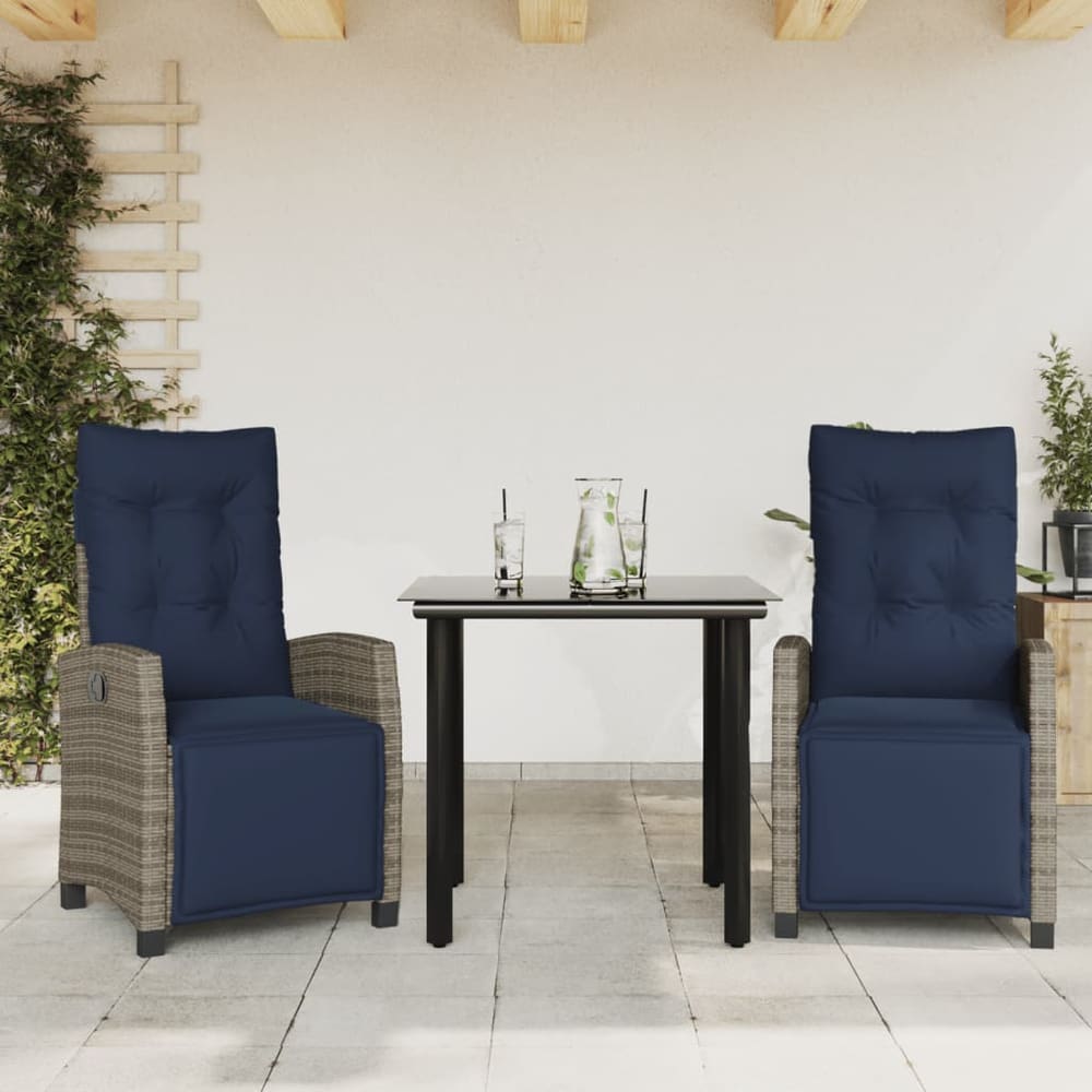 5 Piece Garden Dining Set with Cushions Grey Poly Rattan 80 cm table length Round leg 2