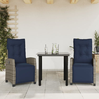 5 Piece Garden Dining Set with Cushions Grey Poly Rattan 80 cm table length Round leg 2