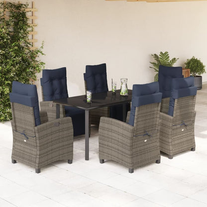 5 Piece Garden Dining Set with Cushions Grey Poly Rattan 160 cm table length Round leg 6
