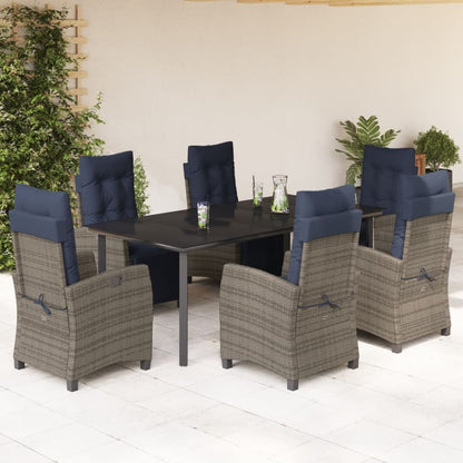 5 Piece Garden Dining Set with Cushions Grey Poly Rattan 200 cm table length Round leg 6