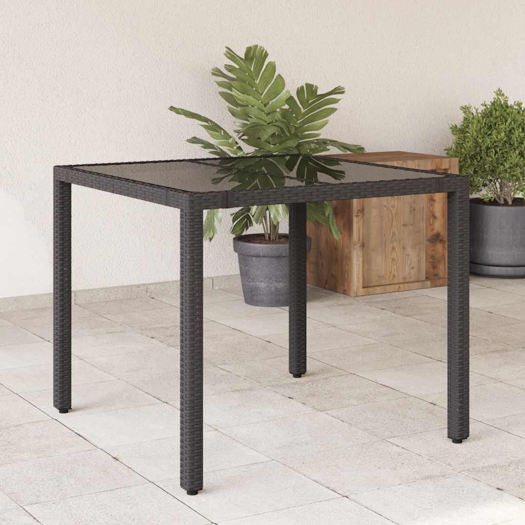 Garden Table with Top Poly Rattan Glass Black 90 x 90 x 75 cm