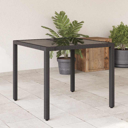 Garden Table with Top Poly Rattan Glass Black 90 x 90 x 75 cm