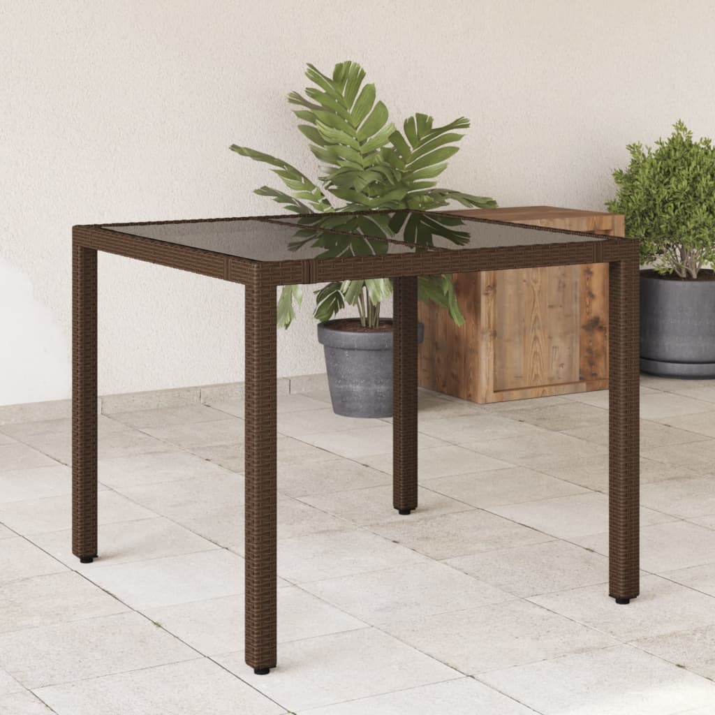 Garden Table with Top Poly Rattan Glass Brown 90 x 90 x 75 cm