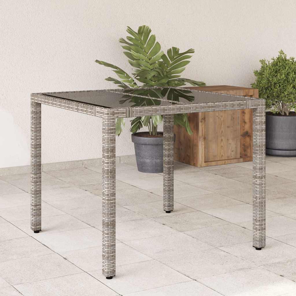 Garden Table with Top Poly Rattan Glass Grey 90 x 90 x 75 cm