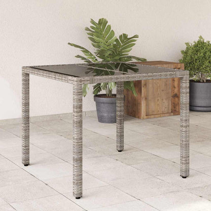 Garden Table with Top Poly Rattan Glass Grey 90 x 90 x 75 cm